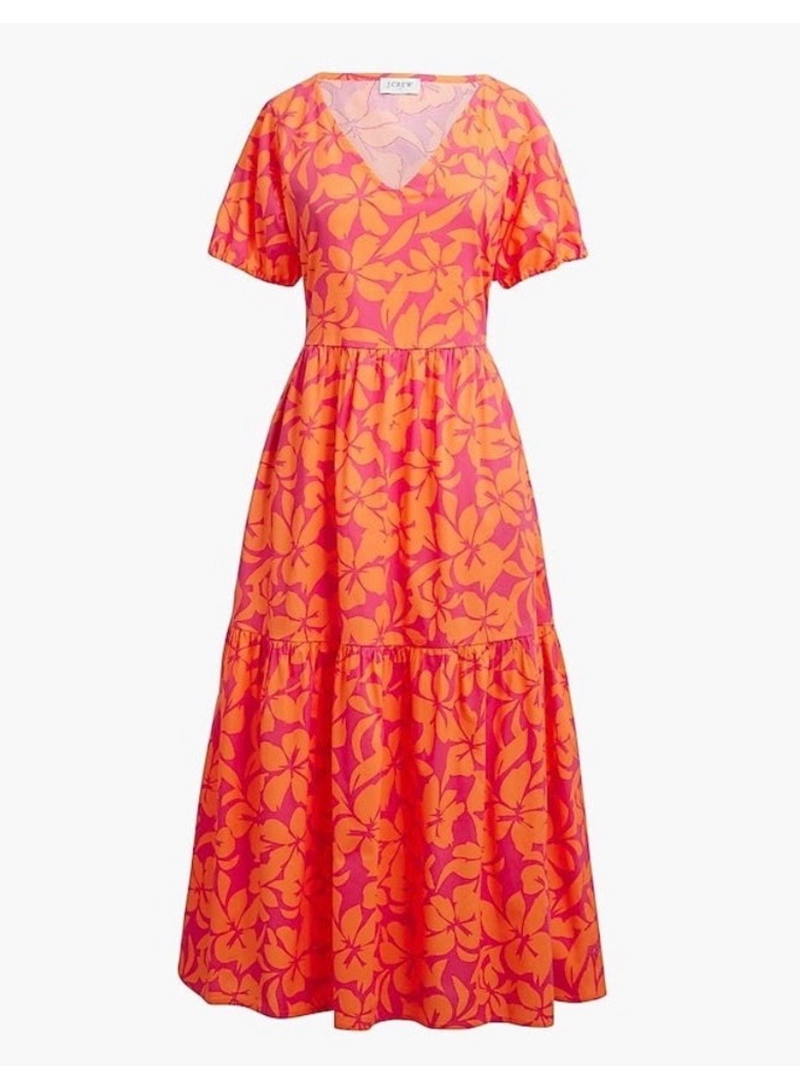 J. Crew Orange And Pink Floral Midi Dress 12 Tall Resort Elegance Summer Nwt